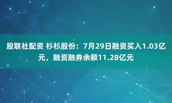 股联社配资 杉杉股份：7月29日融资买入1.03亿元，融资融券余额11.28亿元